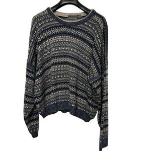 David Taylor Vintage Sweater Crewneck XL Grandpa Preppy Boxy Blue Tan